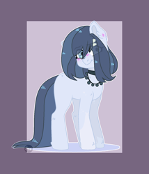 Size: 1200x1400 | Tagged: safe, artist:lazuli, oc, oc only, species:earth pony, species:pony, abstract background, blushing, choker, earth pony oc, eye clipping through hair, jewelry, necklace, solo