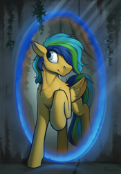 Size: 2100x3000 | Tagged: source needed, safe, artist:phenya, oc, oc only, species:pegasus, species:pony, male, portal, portal (valve), solo, stallion