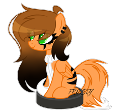 Size: 2300x2021 | Tagged: safe, artist:lazuli, oc, oc only, species:pegasus, species:pony, clothing, ear piercing, earring, eye clipping through hair, eyeshadow, jewelry, makeup, pegasus oc, piercing, ponies riding roombas, riding, roomba, scarf, simple background, sitting, smiling, solo, text, transparent background, wings
