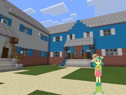 Size: 2048x1536 | Tagged: safe, artist:topsangtheman, my little pony:equestria girls, female, house, looking at you, minecraft, photoshopped into minecraft, solo, sweet leaf, traditional art
