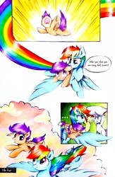 Size: 2322x3558 | Tagged: safe, artist:liaaqila, character:apple bloom, character:rainbow dash, character:scootaloo, character:sweetie belle, species:earth pony, species:pegasus, species:pony, species:unicorn, comic:fly high scoots, adorabloom, cloud, comic, cute, cutealoo, dashabetes, diasweetes, dream, falling, flying, good end, pillow, rainbow trail, scootaloo can fly, scootaloo can't fly, scootalove, screaming, sleeping, snoring, unamused