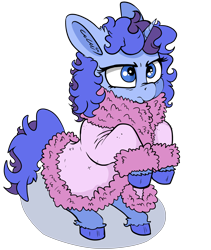 Size: 3176x3769 | Tagged: safe, artist:paskanaakka, derpibooru original, oc, oc only, oc:midnight dew, species:pony, species:unicorn, angry, bathrobe, bipedal, clothing, colored hooves, cute, ear fluff, female, frown, glare, grumpy, high res, hoof fluff, looking at you, madorable, mare, nose wrinkle, robe, simple background, sitting, solo, transparent background, unshorn fetlocks