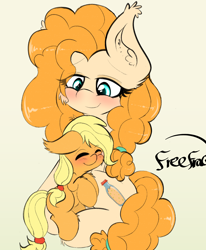 Size: 1356x1648 | Tagged: safe, artist:freefraq, character:applejack, character:pear butter, cute, female, filly, filly applejack, jackabetes, mother and child, mother and daughter, pearabetes, weapons-grade cute, younger