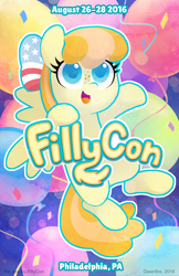 Size: 1500x2318 | Tagged: safe, artist:dawnfire, oc, oc:freedom belle, convention, cute, female, filly, fillycon, fillydelphia, mascot, philadelphia, philly, poster, print, solo
