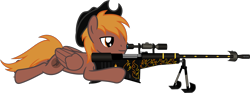 Size: 2683x995 | Tagged: safe, artist:vector-brony, oc, oc:calamity, species:pegasus, species:pony, fallout equestria, anti-machine rifle, anti-materiel rifle, clothing, cowboy hat, cutie mark, gun, hat, inkscape, male, rifle, simple background, smiling, sniper rifle, solo, spitfire's thunder, stetson, transparent background, vector, weapon
