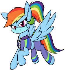 Size: 1477x1621 | Tagged: safe, artist:moonatik, character:rainbow dash, species:pegasus, species:pony, alternate hairstyle, buckball fan gear rainbow dash, clothing, face mask, female, jacket, mare, pants, ponytail, simple background, solo, surgical mask, sweatpants, transparent background