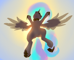 Size: 3700x3000 | Tagged: safe, artist:xbi, character:princess celestia, species:alicorn, species:pony, 30 minute art challenge finished after, featureless crotch, female, gradient background, nose in the air, praise the sun, sky, solo, spread wings, summer sun celebration, wings
