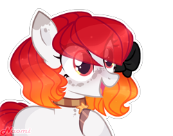 Size: 1576x1240 | Tagged: safe, artist:lazuli, oc, oc only, species:earth pony, species:pony, bow, earth pony oc, eye clipping through hair, hair bow, hoof polish, jewelry, necklace, open mouth, raised hoof, simple background, smiling, solo, transparent background