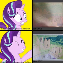 Size: 1280x1280 | Tagged: safe, artist:didgereethebrony, character:starlight glimmer, species:earth pony, species:pegasus, species:pony, species:unicorn, blue mountains, comparison, cringing, didgeree collection, female, katoomba, mlp in australia, op is trying too hard, solo, three sisters, traditional art