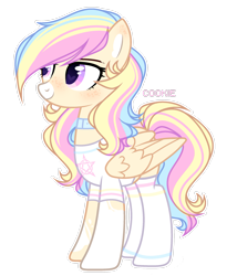 Size: 2265x2648 | Tagged: safe, artist:lazuli, oc, oc only, species:pegasus, species:pony, choker, clothing, heart eyes, multicolored hair, pegasus oc, rainbow hair, simple background, socks, solo, transparent background, wingding eyes, wings