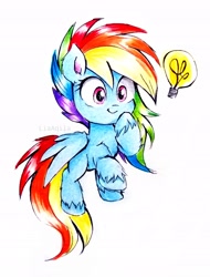 Size: 2322x3052 | Tagged: safe, artist:liaaqila, character:rainbow dash, species:pegasus, species:pony, episode:the best of the worst, g4.5, my little pony: pony life, my little pony:pony life, spoiler:pony life s01e02, chest fluff, ear fluff, female, hoof fluff, leg fluff, light bulb, solo