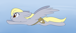 Size: 2148x956 | Tagged: safe, artist:dusthiel, character:derpy hooves, species:pegasus, species:pony, newbie artist training grounds, g4, atg 2020, cheek fluff, chest fluff, cute, derpabetes, fast, female, flying, leg fluff, mare, profile, solo, spread wings, wings