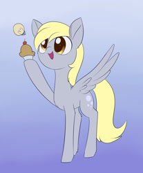 Size: 1024x1234 | Tagged: safe, artist:dusthiel, character:derpy hooves, species:pegasus, species:pony, newbie artist training grounds, atg 2020, female, food, gradient background, lamp, mare, muffin, solo