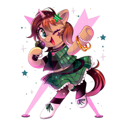 Size: 800x800 | Tagged: safe, artist:ipun, oc, oc only, oc:hera amore, oc:heroic armour, species:pony, species:unicorn, clothing, cute, dress, female, mare, microphone, rule 63, rule63betes, simple background, solo, transparent background