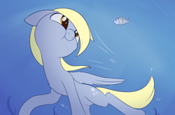Size: 1540x1010 | Tagged: safe, artist:dusthiel, character:derpy hooves, species:pegasus, species:pony, newbie artist training grounds, atg 2020, female, fish, mare, solo, swimming, underwater