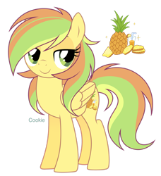 Size: 2340x2563 | Tagged: safe, artist:lazuli, oc, oc only, oc:alex, species:pegasus, species:pony, food, pegasus oc, pineapple, reference sheet, simple background, smiling, solo, transparent background, wings