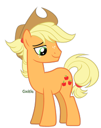 Size: 1700x2144 | Tagged: safe, artist:lazuli, base used, character:applejack, species:earth pony, species:pony, applejack (male), clothing, freckles, hat, looking back, male, rule 63, simple background, smiling, solo, stallion, transparent background