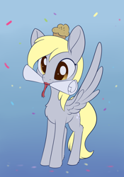 Size: 924x1322 | Tagged: safe, artist:dusthiel, character:derpy hooves, species:pegasus, species:pony, newbie artist training grounds, atg 2020, cute, derpabetes, diploma, female, food, mare, mouth hold, muffin, solo