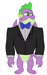 Size: 1280x2054 | Tagged: safe, artist:disneymarvel96, artist:memnoch, edit, character:spike, species:dragon, bow tie, clothing, gigachad spike, male, older, older spike, simple background, solo, suit, tuxedo, vector, vector edit, winged spike, wings
