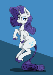 Size: 4960x7015 | Tagged: safe, artist:paskanaakka, derpibooru original, character:rarity, species:pony, species:unicorn, abstract background, absurd resolution, chest fluff, colored hooves, ear fluff, female, mare, rarity is not amused, solo, tail stand, unamused, unshorn fetlocks