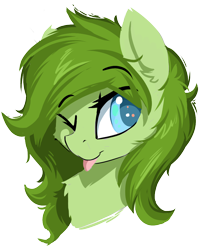 Size: 878x1051 | Tagged: safe, artist:beardie, oc, oc:lief, blep, bust, cute, fluffy, one eye closed, simple background, tongue out, transparent background, wink