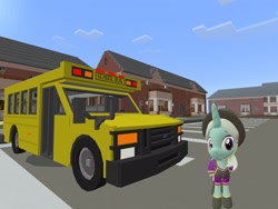 Size: 2048x1536 | Tagged: safe, artist:topsangtheman, species:pony, species:unicorn, 3d, clothing, cornetta, female, hat, looking at you, minecraft, school bus, solo, source filmmaker, uniform