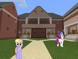 Size: 2048x1536 | Tagged: safe, artist:topsangtheman, character:cloud kicker, character:queen novo, species:classical hippogriff, species:hippogriff, species:pegasus, species:pony, g4, my little pony: the movie (2017), house, looking at you, minecraft