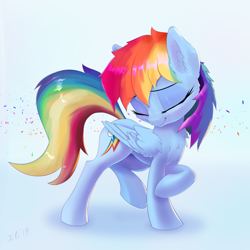 Size: 2955x2955 | Tagged: safe, artist:xbi, character:rainbow dash, species:pegasus, species:pony, blue background, chest fluff, cute, dashabetes, ear fluff, eyes closed, female, high res, mare, simple background, solo