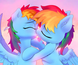 Size: 2821x2352 | Tagged: safe, artist:xbi, character:rainbow dash, species:pegasus, species:pony, double rainbow, female, kissing, lesbian, mare, narcissism, ponidox, self paradox, self ponidox, selfcest, shipping