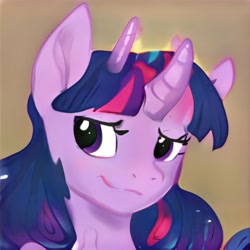 Size: 1024x1024 | Tagged: safe, ai model:thisponydoesnotexist, oc, species:pony, artificial intelligence, bicorn, horn, looking at you, multiple horns, neural network, not twilight sparkle, solo
