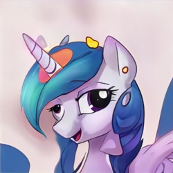Size: 1024x1024 | Tagged: safe, ai model:thisponydoesnotexist, oc, species:pony, derp, faec, female, majestic as fuck, mare, neural network, not celestia, solo