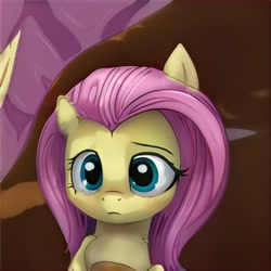 Size: 1024x1024 | Tagged: safe, ai model:thisponydoesnotexist, accidentally a canon character, blue eyes, neural network, not fluttershy, pink mane, yellow coat