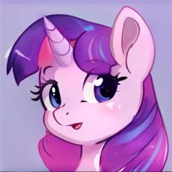 Size: 1024x1024 | Tagged: safe, ai model:thisponydoesnotexist, edit, species:pony, species:unicorn, artificial intelligence, female, neural network, not starlight glimmer, not twilight sparkle, simple background, solo