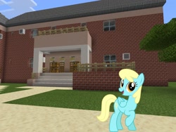 Size: 2048x1536 | Tagged: safe, artist:greendwarf333, artist:topsangtheman, character:sassaflash, species:pegasus, species:pony, house, looking at you, minecraft, solo, tree