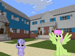 Size: 2048x1536 | Tagged: safe, artist:bluemeganium, artist:cheezedoodle96, artist:topsangtheman, character:merry may, character:wind sprint, species:pegasus, species:pony, house, looking at you, minecraft