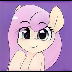 Size: 1024x1024 | Tagged: safe, ai model:thisponydoesnotexist, oc, species:earth pony, species:pony, accidentally a canon character, artificial intelligence, female, neural network, not fluttershy, simple background, solo