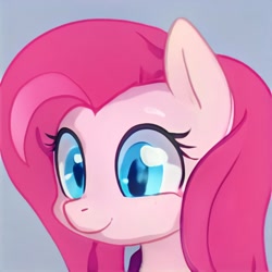 Size: 1024x1024 | Tagged: safe, ai model:thisponydoesnotexist, character:pinkamena diane pie, species:pony, accidentally a canon character, eyelashes, female, neural network, not fluttershy, not pinkamena, not pinkie pie, simple background, smiling, solo