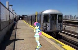 Size: 1767x1141 | Tagged: safe, artist:razethebeast, artist:topsangtheman, character:bon bon, character:sweetie drops, species:pony, my little pony:equestria girls, irl, looking at you, new york city, new york city subway, photo, ponies in real life