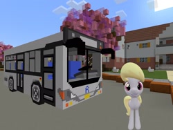 Size: 2048x1536 | Tagged: safe, artist:topsangtheman, character:cloud kicker, species:pegasus, species:pony, bus, female, house, looking at you, minecraft, solo