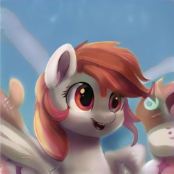 Size: 1024x1024 | Tagged: safe, ai model:thisponydoesnotexist, species:pegasus, species:pony, abstract background, female, happy, neural network, solo