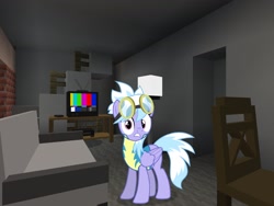 Size: 2048x1536 | Tagged: safe, artist:tomfraggle, artist:topsangtheman, character:cloudchaser, species:pegasus, species:pony, chair, couch, house, lamp, living room, looking at you, minecraft, television