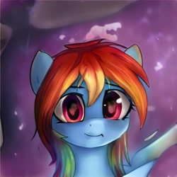 Size: 1024x1024 | Tagged: safe, ai model:thisponydoesnotexist, species:pony, female, long hair, mare, multicolored hair, neural network, not rainbow dash, rainbow hair, simple background, solo