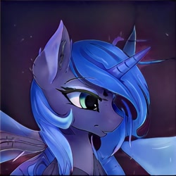Size: 1024x1024 | Tagged: safe, ai model:thisponydoesnotexist, species:alicorn, species:pony, bust, female, neural network, side view, solo, wings