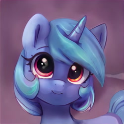 Size: 1024x1024 | Tagged: safe, ai model:thisponydoesnotexist, edit, oc, unnamed oc, species:pony, species:unicorn, bust, female, neural network, simple background, solo