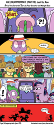 Size: 938x2177 | Tagged: safe, artist:pony-berserker, character:derpy hooves, character:spike, character:twilight sparkle, oc, oc:cream heart, species:dragon, comic:age (in)appropriate, angry mob, bad end, baseball bat, chase, comic, dialogue, running, scared, scooter, semi-grimdark series, speech bubble, suggestive series, this will not end well, twilight is not amused, unamused
