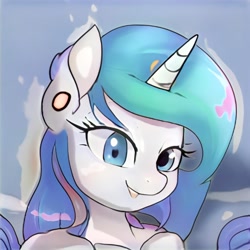 Size: 1024x1024 | Tagged: safe, ai model:thisponydoesnotexist, bust, colored, digital art, ear piercing, earring, female, human shoulders, implied drug use, jewelry, neural network, not celestia, piercing, portrait, solo, this pony now exists