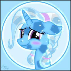 Size: 1500x1500 | Tagged: dead source, safe, artist:navitaserussirus, character:trixie, species:pony, species:unicorn, alternate hairstyle, beautiful, blushing, bust, crystallized, female, happy, mare, portrait, smiling, solo