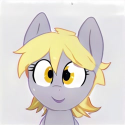 Size: 1024x1024 | Tagged: safe, ai model:thisponydoesnotexist, oc, oc only, species:pony, artificial intelligence, cute, female, mare, neural network, not derpy, open mouth, simple background, solo, white background