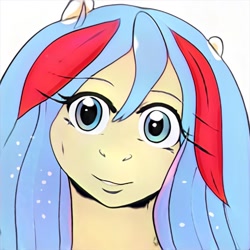Size: 1024x1024 | Tagged: safe, ai model:thisponydoesnotexist, oc, oc only, species:earth pony, species:pony, ambiguous facial structure, artificial intelligence, female, mare, multicolored hair, neural network, simple background, solo, white background
