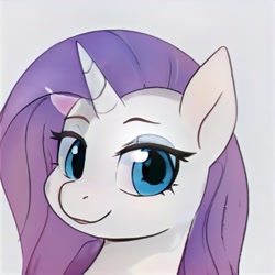 Size: 1024x1024 | Tagged: safe, ai model:thisponydoesnotexist, oc, oc only, species:pony, species:unicorn, artificial intelligence, bedroom eyes, eyeshadow, female, gray background, makeup, mare, neural network, not rarity, simple background, solo